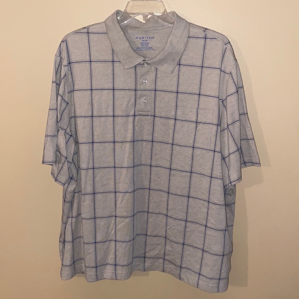 Cream and Blue Short Sleeve Collard Shirt